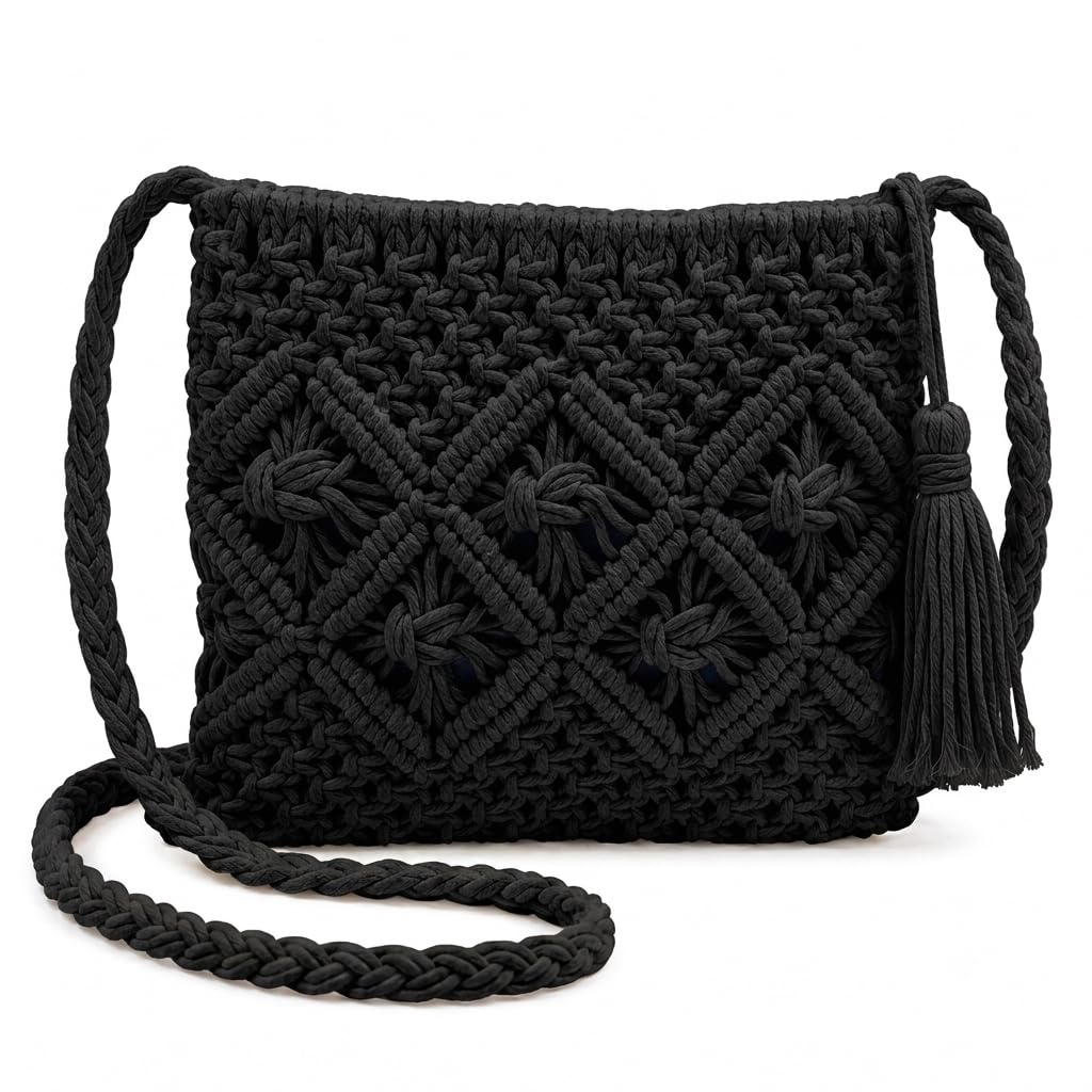 Macrame Bag for Women, Macrame Handbag, Crochet Shoulder Bag, Woven Cotton Rope Purse, Large Beach Bag, Shopping Sling Bag, Travel Handbag, Boho Fashion Bag