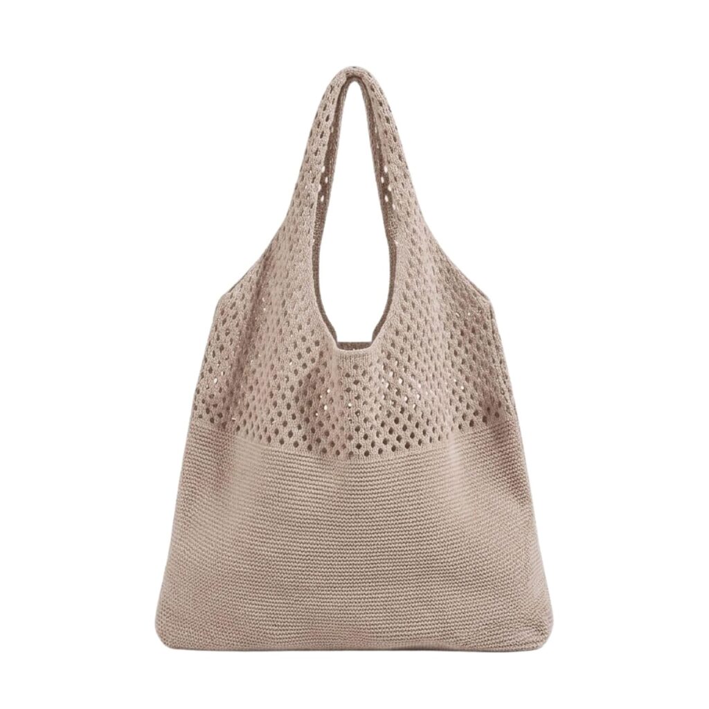 Crochet Tote Bag for Women, Large Knitted Shoulder Handbag with Hollow Out Design, Multi-Purpose Casual Travel Tote for Office, College, Beach, Shopping & Everyday Use, Pack of 1