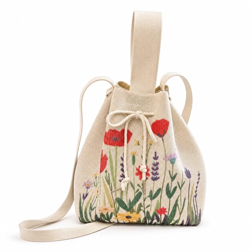 Kawn Women's Crochet Drawstring Bucket Bag, Stylish Tote Purse, Crossbody Shoulder Bag, Boho Chic Handbag for Beaches, Party and Everyday Use.