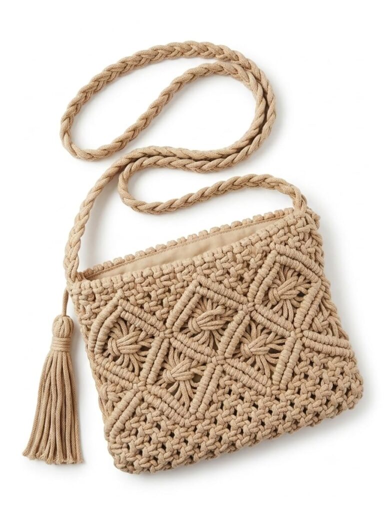 Macrame Bag for Women, Macrame Handbag, Crochet Shoulder Bag, Woven Cotton Rope Purse, Large Beach Bag, Shopping Sling Bag, Travel Handbag, Boho Fashion Bag