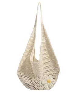 NHCDFA Crochet Beach Bag, Crochet Bag, Stylish Tote with Spacious Storage, Ideal for Daily Use and Beach Outings, Lightweight Woven Design in Beige Color