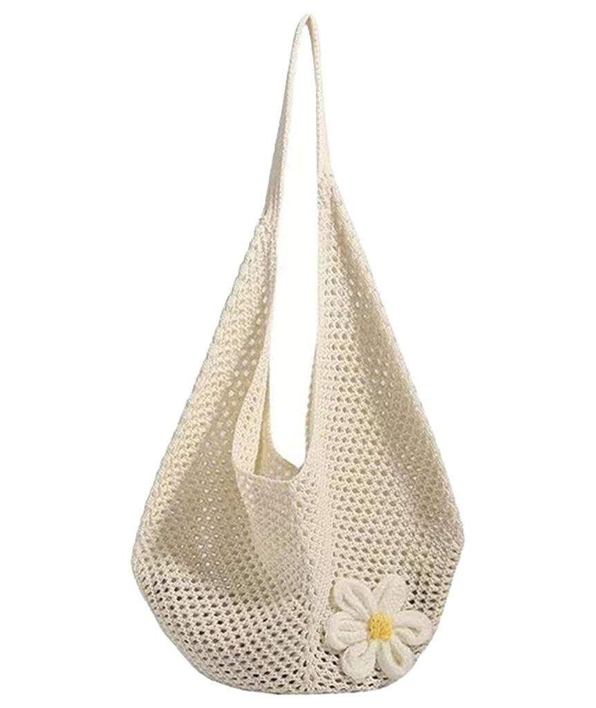 NHCDFA Crochet Beach Bag, Crochet Bag, Stylish Tote with Spacious Storage, Ideal for Daily Use and Beach Outings, Lightweight Woven Design in Beige Color