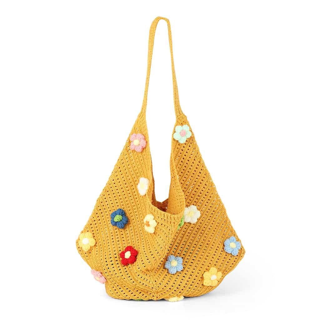 PALAY® Crochet Tote Bag Shoulder Bag Floral Hand Bag Hollow Out Bag Casual Tote Bag Multi-Purpose Crochet Travel Tote Bags for Women Office Use, College