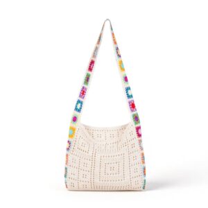 PALAY® Tote Bag for Woman Girls Crochet Beach Tote Handbags Knit Floral Embroidered Lace Ladies Hand Bags for Women Stylish Small Handcrafted Vacation Essentials Shoulder Bag