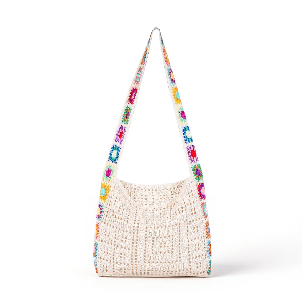 PALAY® Tote Bag for Woman Girls Crochet Beach Tote Handbags Knit Floral Embroidered Lace Ladies Hand Bags for Women Stylish Small Handcrafted Vacation Essentials Shoulder Bag
