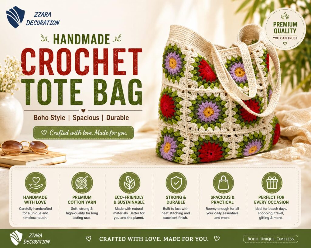 Women Handmade Crochet Handbag | Handcrafted Handbags For Daily, Cotton Bag Office and Causal Use Multicolor